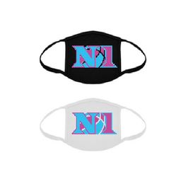 Two face masks with colorful "NL" logo, one black and one white.