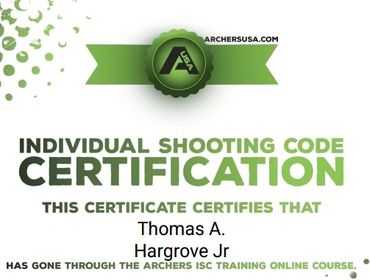 Certificate for Thomas A. Hargrove Jr. completing Archers ISC training.