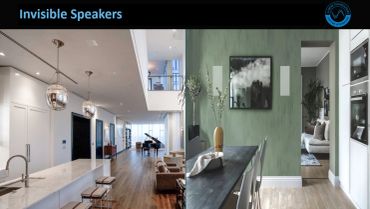 Modern home interior featuring invisible speakers on the wall.