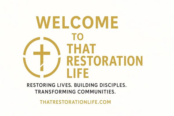 Welcome to That Restoration Life with a cross logo and inspiring tagline.
