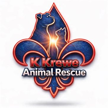Logo featuring a dog and cat silhouette with 'K Krewe Animal Rescue' text.