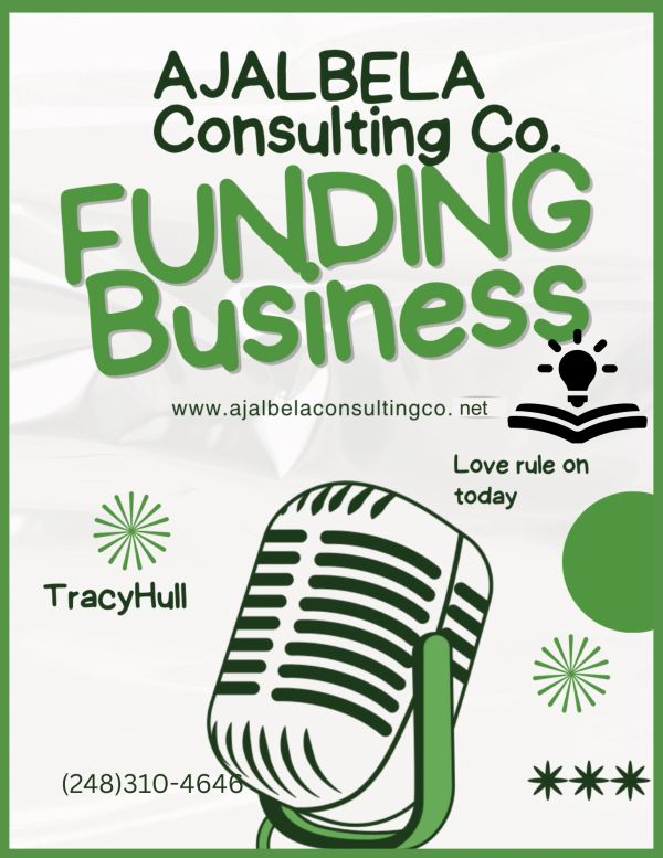 Ajalbela Consulting Co. promoting funding business services with contact info.