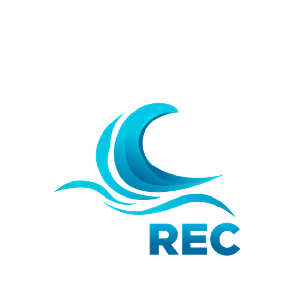 The Rec Center's Logo is shown the "R" is white with a blue wave.