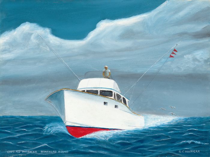 Homeward Bound, oil painting, whiticar boat, seascape, original fine art
