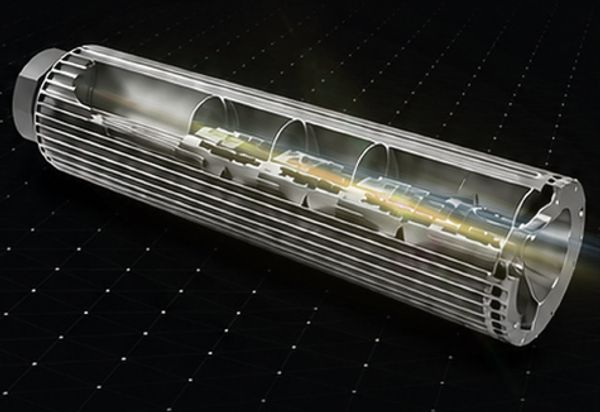 Transparent cylindrical device with internal components.