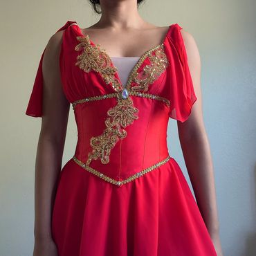 Diana Acteon Walpurgis Nacht Red Gold Dress Professional Ballet Tunic Costume