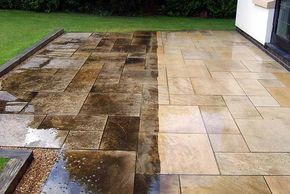 Before and after comparison showcasing Real Clean Colorado's professional pressure washing services.