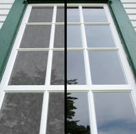 Before and after comparison showcasing Real Clean Colorado's professional window cleaning service