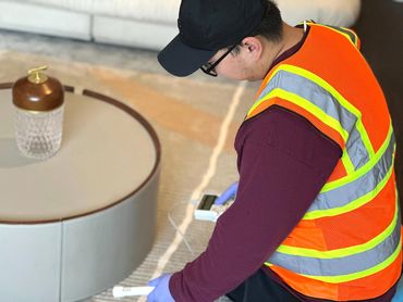 Conducting a precise alpha radiation scan to ensure a safe home environment.