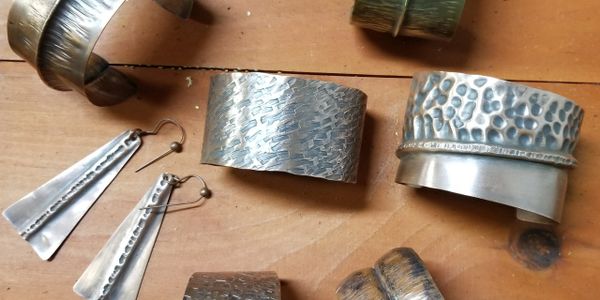 Copper & Brass Cuffs & Bracelets, and Earrings. Loren Gard copper Jewelry