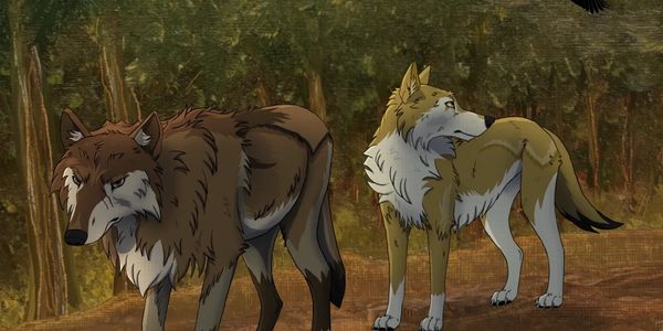 Pair of wolves roaming the forest digital art.