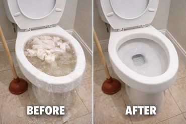 Emergency toilet unblocking job completed — blockage removed and toilet restored to full use.
