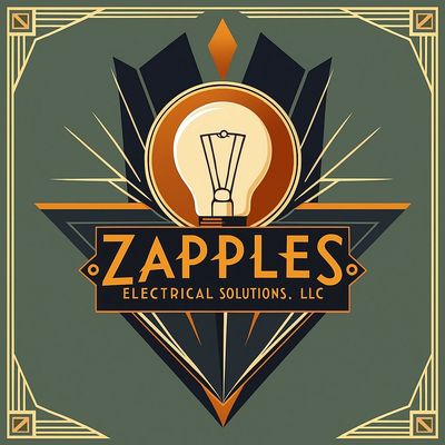 Logo for Zapples Electrical Solutions featuring a vintage light bulb and art deco design.