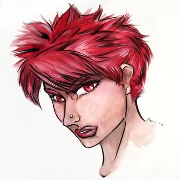 Watercolor art of Omega from Zombie Girl Omega series.