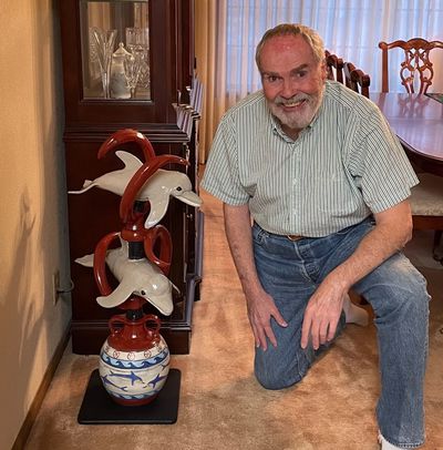 Jim with his commissioned totem, Phaedra and Ariadne