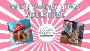 Clay mushroom and gnome sculptures