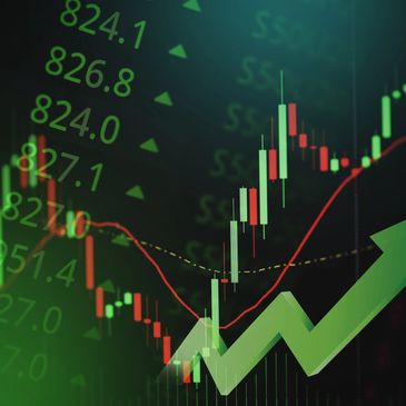 Stock market graph showing upward trend.