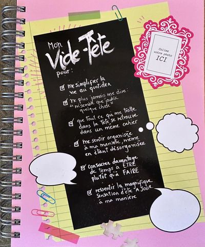 A decorated notebook page with handwritten French text listing personal goals and thoughts.