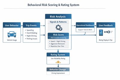 Diagram of a behavioral risk scoring and rating system for driving.