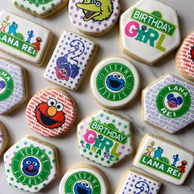 Sesame Street-themed decorated birthday cookies.