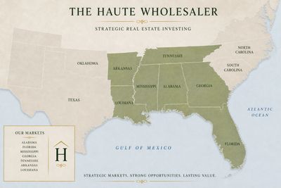 Map highlighting strategic real estate markets in the southeastern U.S. for The Haute Wholesaler.