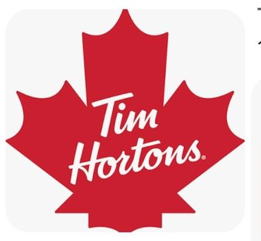 Tim Hortons logo inside a red maple leaf.