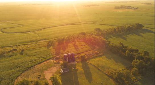 Drone shot of a rural farm. Aerial real estate photography. Tree St drone pilot shaun ortman