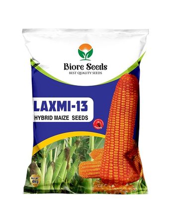 Bag of Laxmi-13 hybrid maize seeds by Biore Seeds.