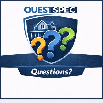 OUEST SPEC logo with a house and colorful question marks.