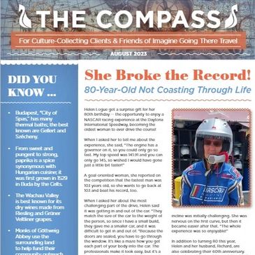 Imagine Going There Travel's August Print Newsletter "She Broke the Record!"