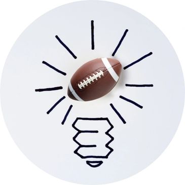 Drawing of a lightbulb with a picture of a brown football in the center instead of the bulb
