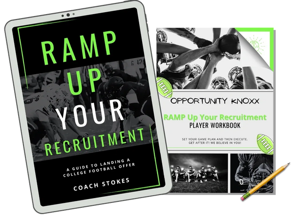 RAMP Up Your Recruitment e-book cover on an ipad and player workbook with pencil