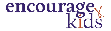 Logo with text 'encourage kids' in purple and orange.