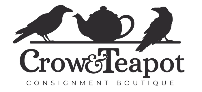 Logo with crows and a teapot for Crow & Teapot Consignment Boutique.