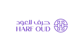 Logo with Arabic and English text reading 'HARF OUD' in purple with a circular geometric design.