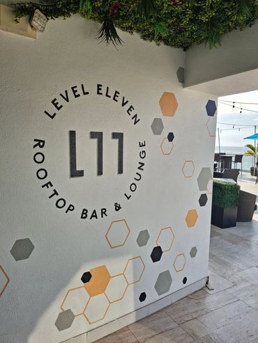 Crips Clean logo and geometric shapes add a sophisticated touch to the Rooftop of Bellwether Resort