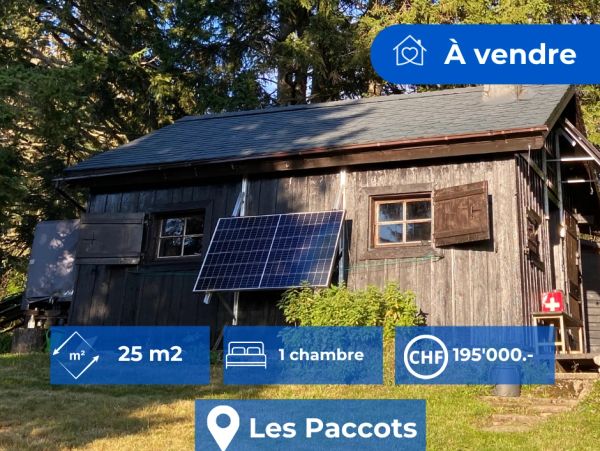 Petite maison en bois à vendre aux Paccots, 25 m2, 1 chambre.