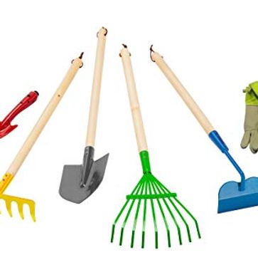 Shovels, rakes, yard tools, hand shovel, hoe, gloves, wheel barrow, spade shovel, flat head shovel
