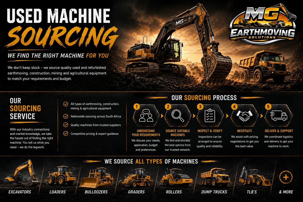 Used machine sourcing for earthmoving and construction equipment across South Africa.