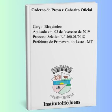 Caderno de prova para bioquímico da Prefeitura de Primavera do Leste.
