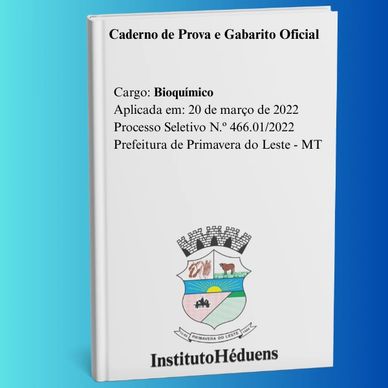 Caderno de prova para bioquímico de Prefeitura MT.