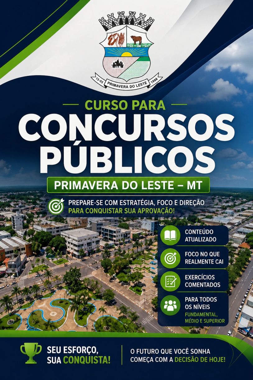 Curso para concursos públicos em Primavera do Leste, com foco em aprovação.