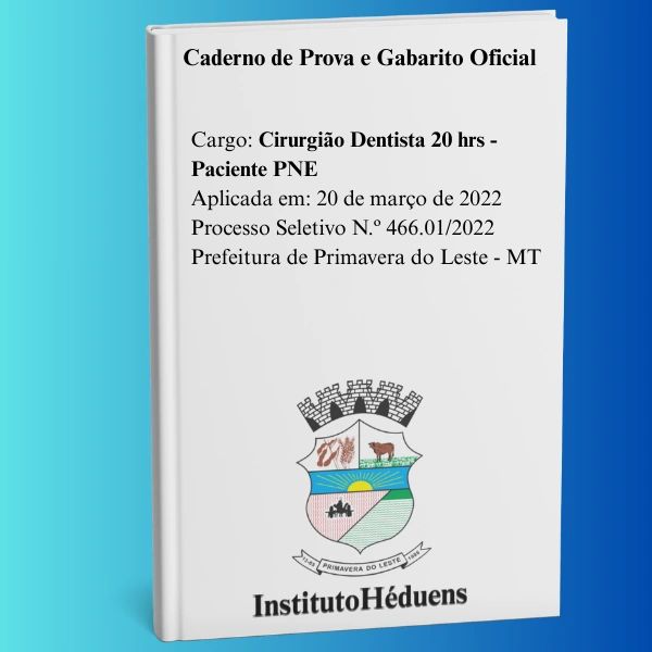 Caderno de prova para cirurgião dentista, Prefeitura de Primavera do Leste.