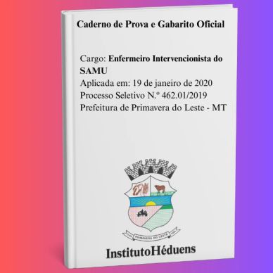 Caderno de prova para enfermeiro do SAMU, 2020.