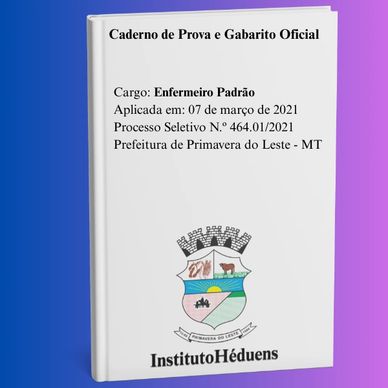 Caderno de prova para enfermeiro padrão da Prefeitura de Primavera do Leste.