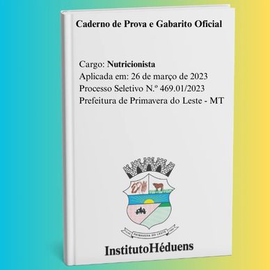 Caderno de prova para nutricionista da Prefeitura de Primavera do Leste.