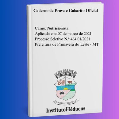 Caderno de prova para nutricionista da Prefeitura de Primavera do Leste - MT.