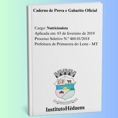 Caderno de prova para nutricionista da Prefeitura de Primavera do Leste.