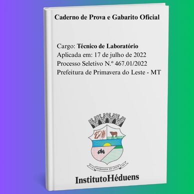 Caderno de prova para Técnico de Laboratório de 2022 em Primavera do Leste.