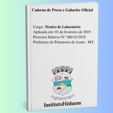 Caderno de prova para Técnico de Laboratório, Prefeitura de Primavera do Leste - MT.